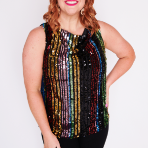 Olive Stripe Sequins Top