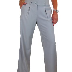 Ladies Wide Leg Smart Trouser Light Grey