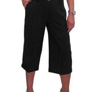 Ladies 3/4 Length Smart Culotte Trousers Black
