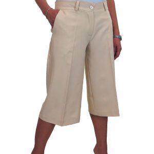 Ladies 3/4 Length Smart Culotte Trousers Beige
