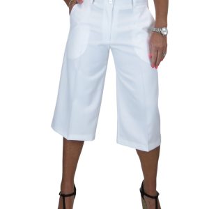 Ladies 3/4 Length Smart Culotte Trousers White