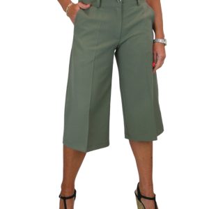 Ladies 3/4 Length Smart Culotte Trousers Khaki