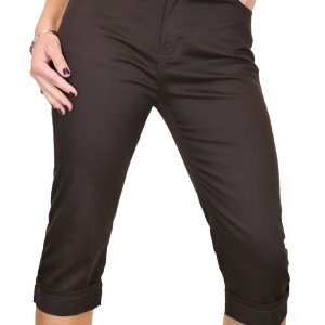 Turn Up Cuff Jeans Chino Stretch Capri Cropped Brown