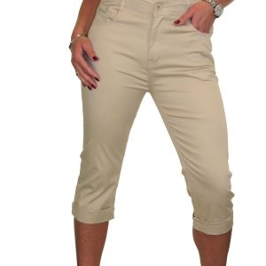 Womens High Waist Chino Sheen Capris Beige