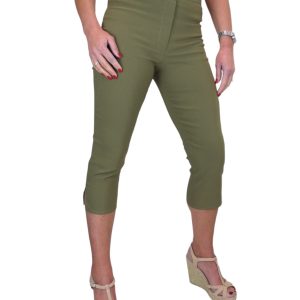 High Waisted Cropped Skinny Pedal Pushers Trousers Khaki Green