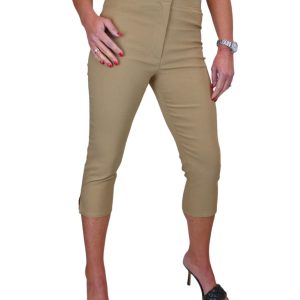 High Waisted Cropped Skinny Pedal Pushers Trousers Camel Beige