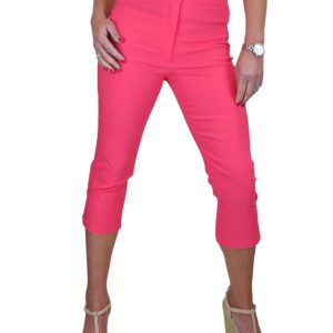 High Waisted Cropped Skinny Pedal Pushers Trousers Coral
