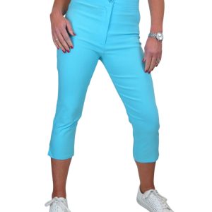 High Waisted Cropped Skinny Pedal Pushers Trousers Light Turquoise