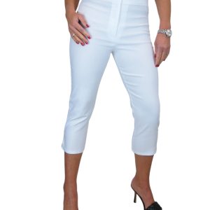High Waisted Cropped Skinny Pedal Pushers Trousers White