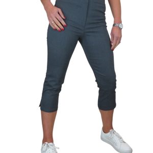 High Waisted Cropped Skinny Pedal Pushers Trousers Marl Grey