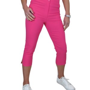 High Waisted Cropped Skinny Pedal Pushers Trousers Hot Pink