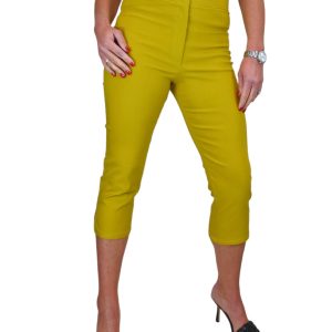 High Waisted Cropped Skinny Pedal Pushers Trousers Mustard Yellow
