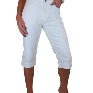 Women's Cropped Stretch Denim Slim Fit Capri Jeans White