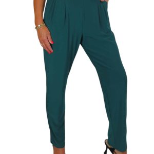 Women's Smart Work Elasticated Waist Trousers Bottle Green