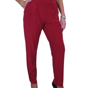 Women's Smart Work Elasticated Waist Trousers Deep Red