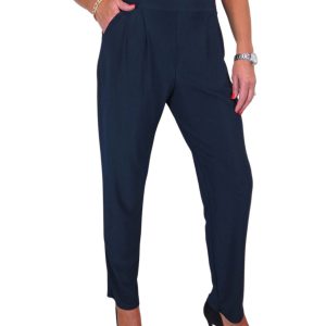 Women's Smart Work Elasticated Waist Trousers Navy Blue