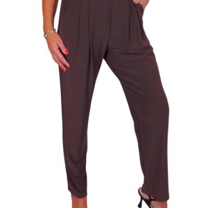 Women's Smart Work Elasticated Waist Trousers Brown