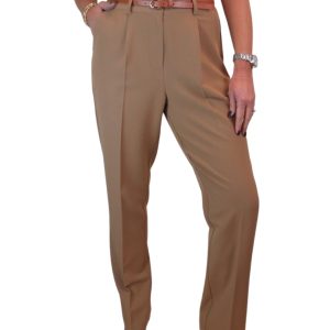Smart Tapered Leg Pleated Trousers Tan
