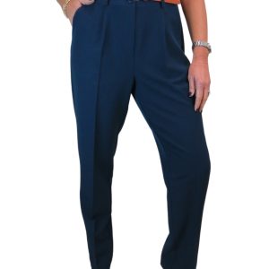 Smart Tapered Leg Pleated Trousers Navy Blue
