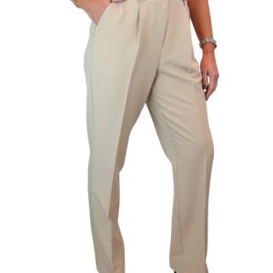 Smart Tapered Leg Pleated Trousers Beige