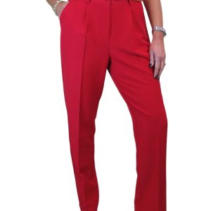 Smart Tapered Leg Pleated Trousers Red