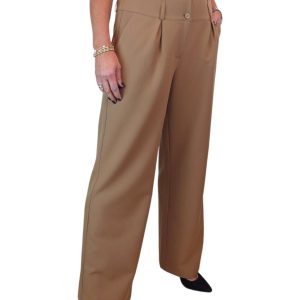 High Waisted Wide Leg Smart Trouser Tan