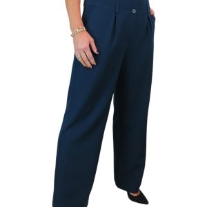 High Waisted Wide Leg Smart Trouser Navy Blue