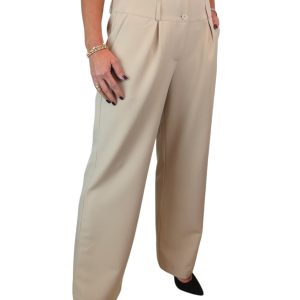 High Waisted Wide Leg Smart Trouser Beige