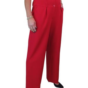 High Waisted Wide Leg Smart Trouser Red