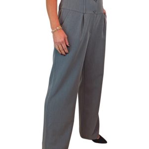 High Waisted Wide Leg Smart Trouser Marl Grey
