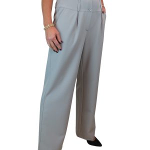 High Waisted Wide Leg Smart Trouser Light Grey