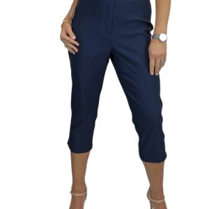Women's Cropped 3/4 Length Capri Trousers Navy Blue