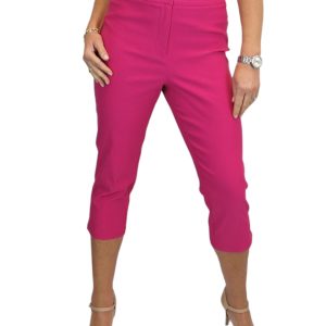Women's Cropped 3/4 Length Capri Trousers Fuchsia Pink