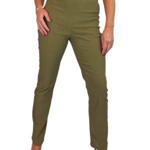 Elasticated Waist Straight Leg Trousers Khaki Green