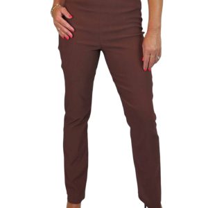 Elasticated Waist Straight Leg Trousers Brown