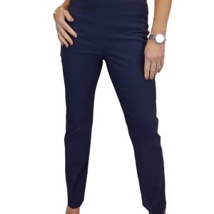 Elasticated Waist Straight Leg Trousers Navy Blue