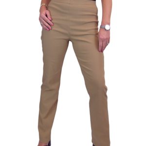 Elasticated Waist Straight Leg Trousers Camel Beige