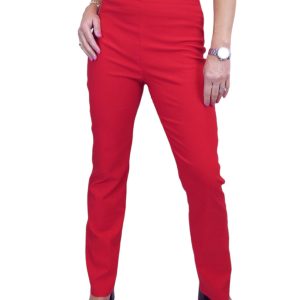Elasticated Waist Straight Leg Trousers Red