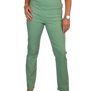 Elasticated Waist Straight Leg Trousers Sage Green