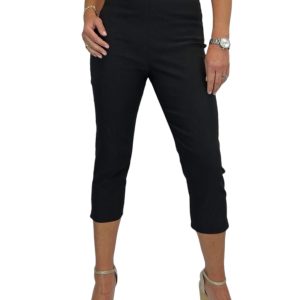 Women's Pull On Elasticated Waist Cropped Trousers Black