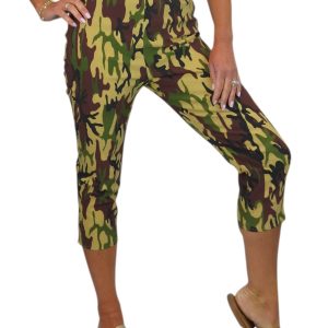 Women's Pull On Elasticated Waist Cropped Trousers Camo