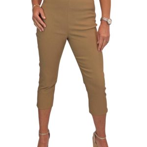 Women's Pull On Elasticated Waist Cropped Trousers Camel Beige