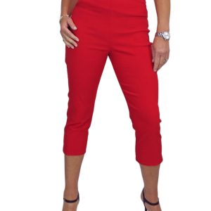 Women's Pull On Elasticated Waist Cropped Trousers Red