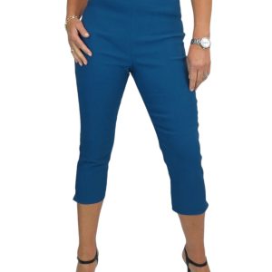 Women's Pull On Elasticated Waist Cropped Trousers Dark Teal