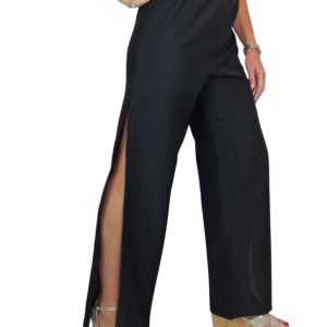 Women's Linen Look Open Leg Trousers Black