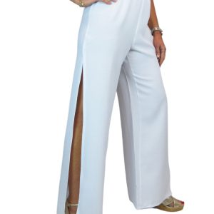 Women's Linen Look Open Leg Trousers White