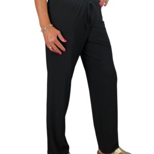 Women's Elasticated Waist Straight Leg Trousers Black