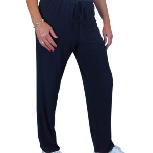 Women's Elasticated Waist Straight Leg Trousers Navy Blue