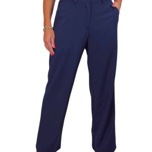 Women's Smart Straight Leg Trousers With Half Elasticated Waist Navy Blue