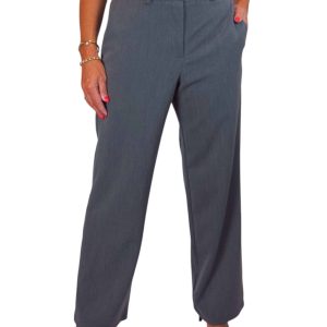 Women's Smart Straight Leg Trousers With Half Elasticated Waist Marl Grey
